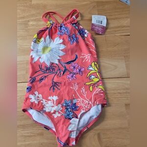 Kanu Surf Girls Coral Floral One Piece Swimsuit Halter Criss Cross Back Size 10